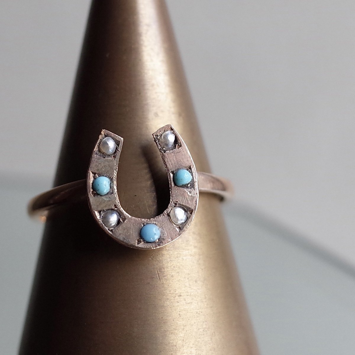 Victorian 9K Turquoise/Pearl Horse Shoe Ringʥȥꥢ 9K /ѡ  󥰡