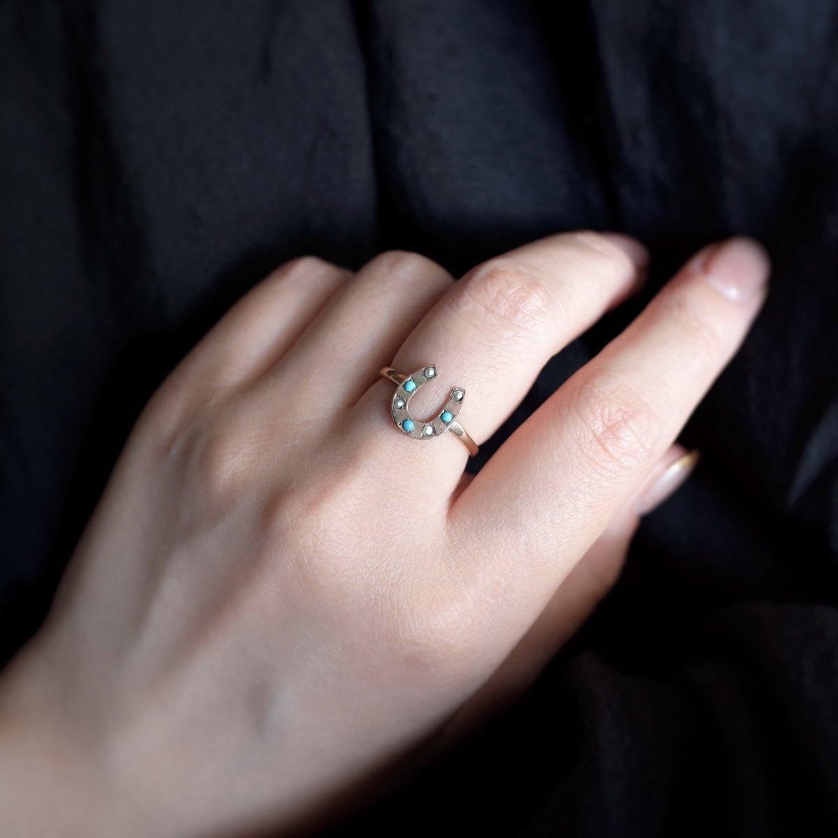 Victorian - Art Deco 9K Turquoise/Pearl Horse Shoe Ringʥȥꥢ - ǥ 9K /ѡ  󥰡