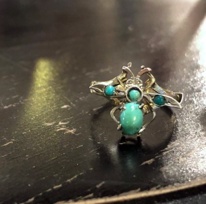 Victorian 9K Silver Turquoise Bee Ring（ヴィクトリアン 9K 