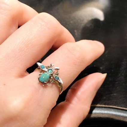 Victorian 9K Silver Turquoise Bee Ring（ヴィクトリアン 9K 