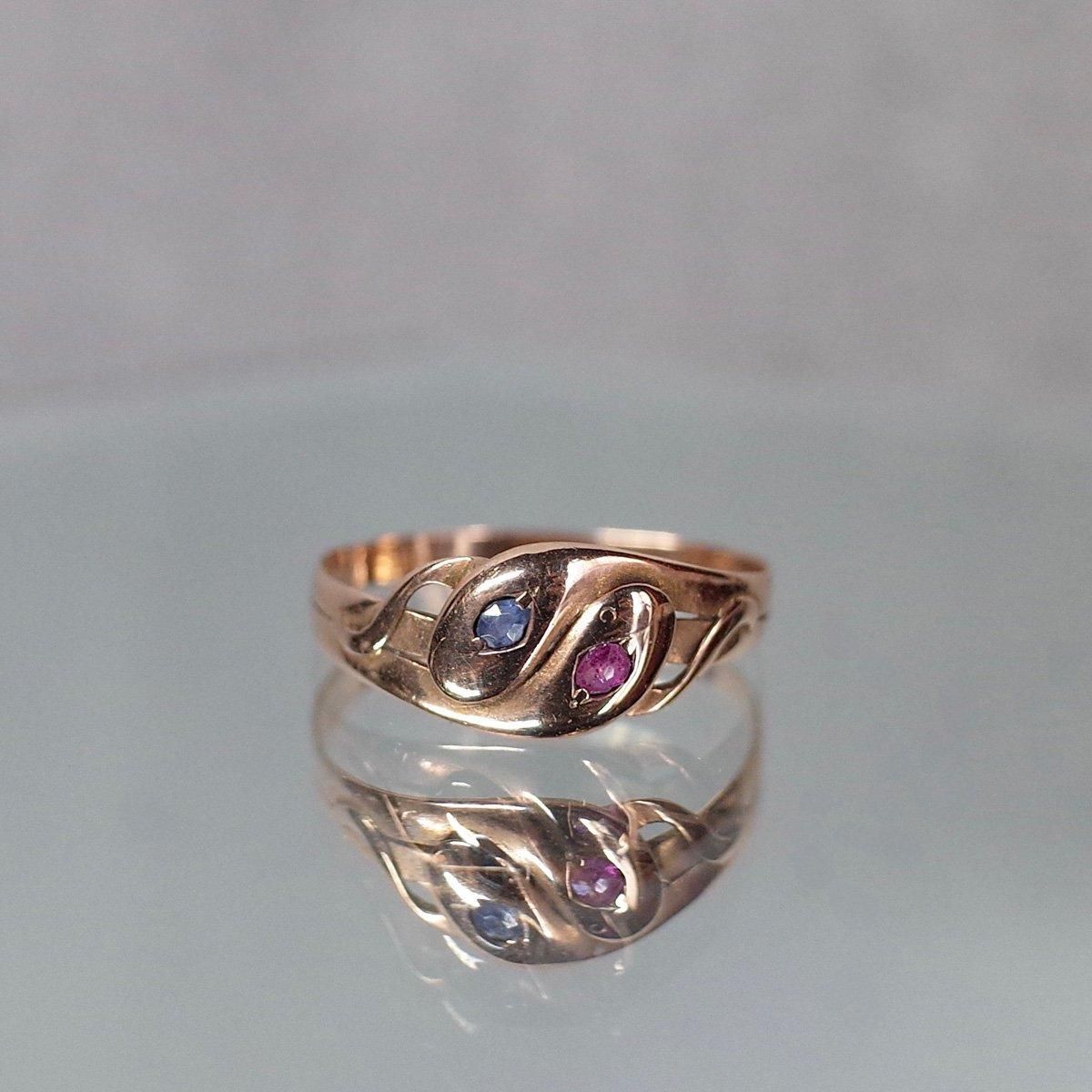 ȥꥢ - 1920ǯ 14K ӡ ե  󥰡Victorian - 20's 14K Ruby Saphire Snake Ring