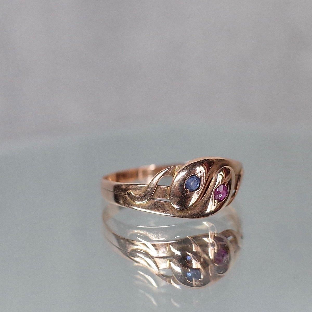 ȥꥢ - 1920ǯ 14K ӡ ե  󥰡Victorian - 20's 14K Ruby Saphire Snake Ring