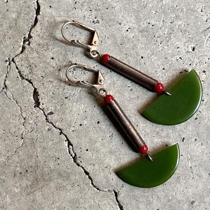 1930's Art Deco Celluloid Green Semicircle Earrings1930ǯ ǥ  ꡼ ߥ ԥ