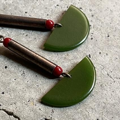 1930's Art Deco Celluloid Green Semicircle Earrings1930ǯ ǥ  ꡼ ߥ ԥ