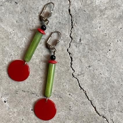 1930's Art Deco Celluloid Red Circle Earrings1930ǯ ǥ  å  ԥ