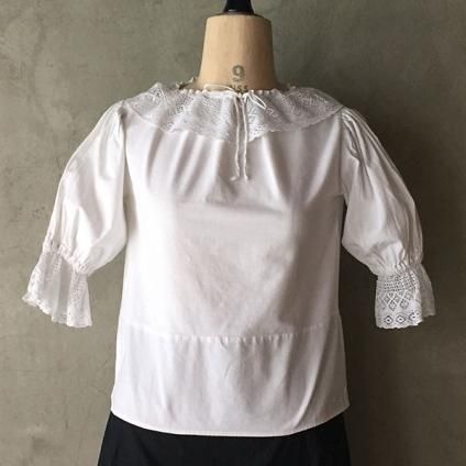 1940~50's Drawstring Collar Cotton Blouse194050ǯ ɥȥ󥰥顼 åȥ֥饦