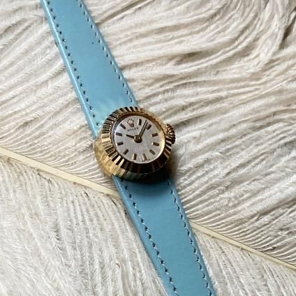 新品 ロレックス カメレオン用ベルト 青 Blue リザード Rolex