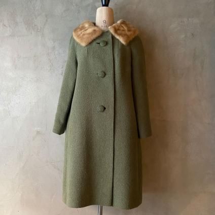 Vintage Fur Collar Green Coatʥơ ե顼 ꡼󥳡ȡ