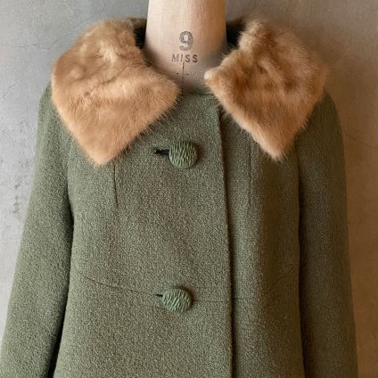 Vintage Fur Collar Green Coatʥơ ե顼 ꡼󥳡ȡ