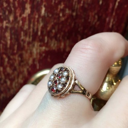 1920's 9K Garnet Pearl Ring（ガーネット パール リング）