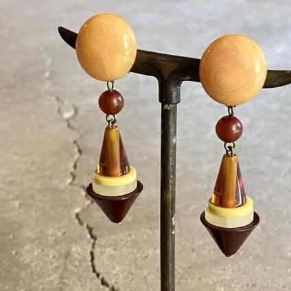 1960's French Bakelite Brown Pyramids Earrings1960ǯ ե ١饤 ֥饦 󥰡