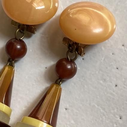 1960's French Bakelite Brown Pyramids Earrings1960ǯ ե ١饤 ֥饦 󥰡