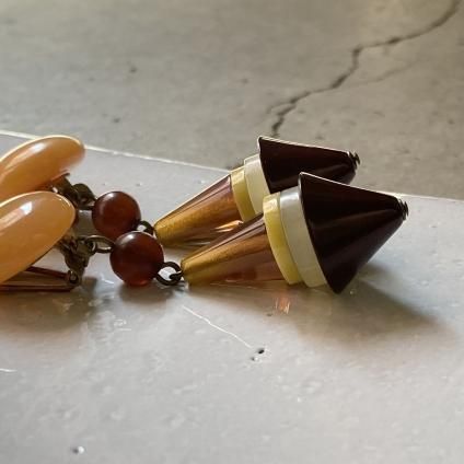 1960's French Bakelite Brown Pyramids Earrings1960ǯ ե ١饤 ֥饦 󥰡