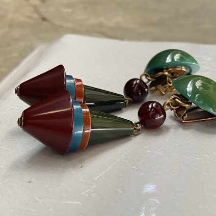 1960's French Bakelite Dark Green Pyramids Earrings1960ǯ ե ١饤 ꡼ 󥰡