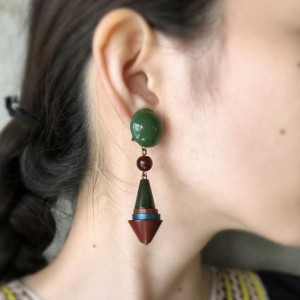 1960's French Bakelite Dark Green Pyramids Earrings1960ǯ ե ١饤 ꡼ 󥰡