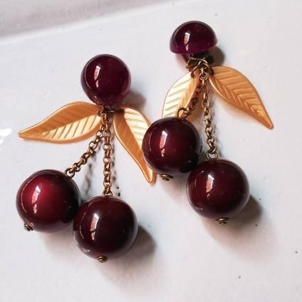 1960's French Lucite Cherry Earrings1960ǯ ե 롼  󥰡