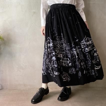 Vintage Panel Print Gather Skirtʥơ ѥͥץ 㥶ȡ