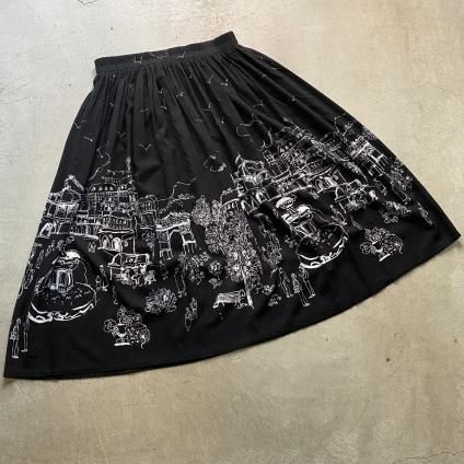 Vintage Panel Print Gather Skirtʥơ ѥͥץ 㥶ȡ