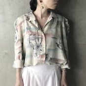 Vintage Watercolor Puff Sleeve Shirt（ヴィンテージ  水彩画プリント パフスリーブシャツ）