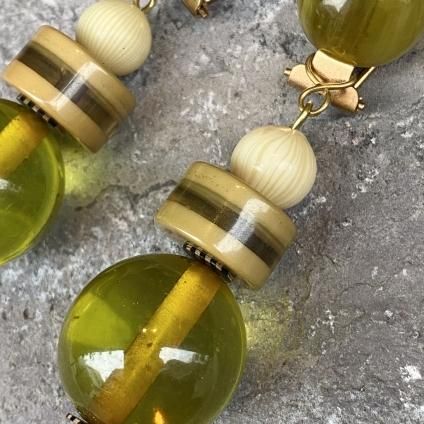 1960's French Bakelite & Galalith Green Earrings1960ǯ ե ١饤 & ꥹ ꡼ 󥰡Dead Stock