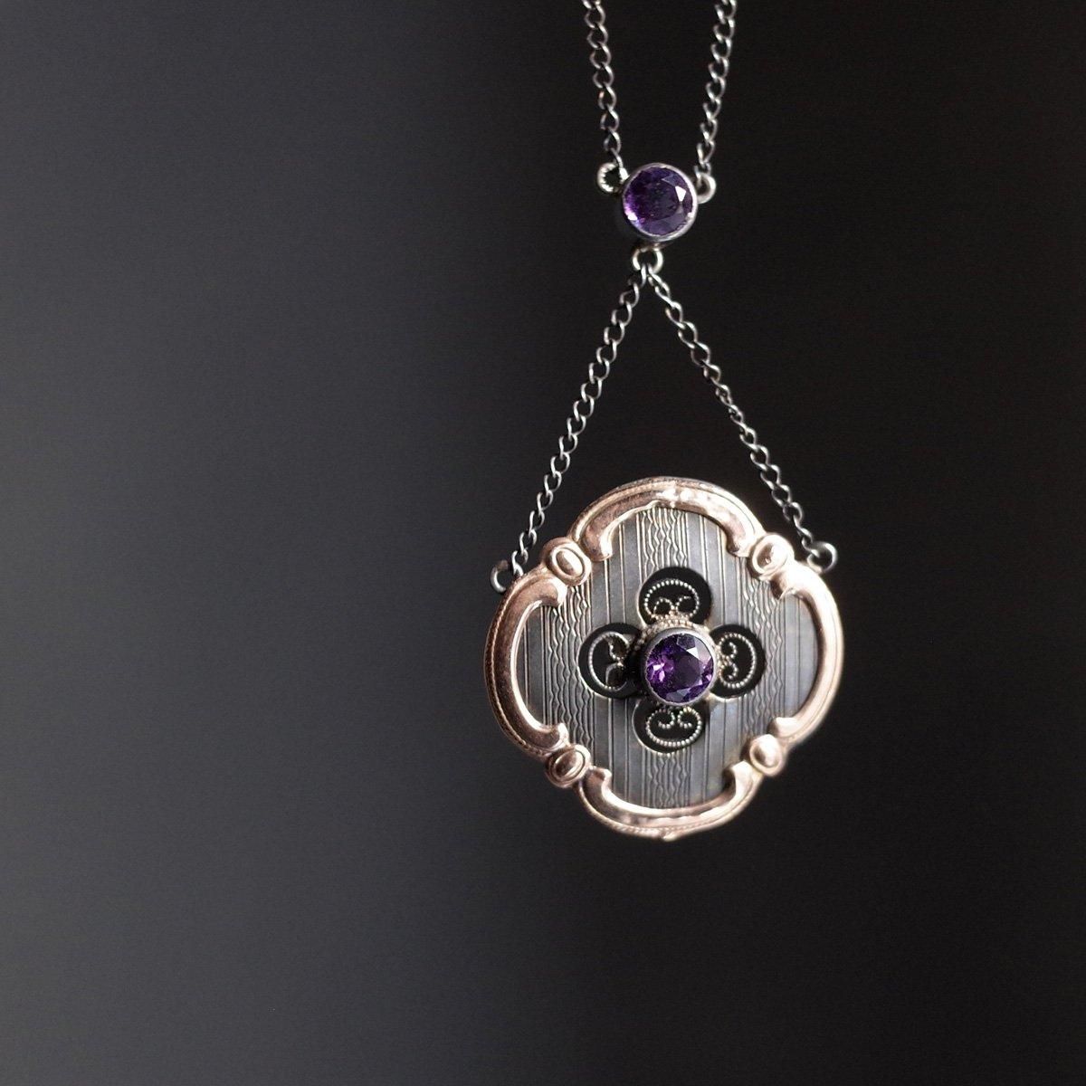 1930's Art Nouveau 9KPG Silver Amethyst Necklace1930ǯ ̡ǥ 9 С ᥷ ͥå쥹