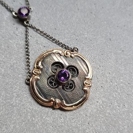 1930's Art Nouveau 9KPG Silver Amethyst Necklace1930ǯ ̡ǥ 9 С ᥷ ͥå쥹