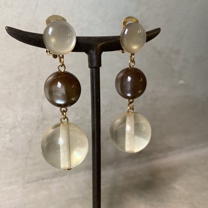 1960's French Lucite Clear&Grey Ball Earrings（1960年代 フランス ルーサイト クリア&グレー ボール イヤリング）Dead Stock