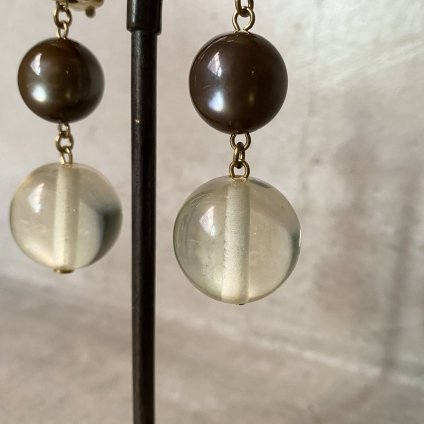 1960's French Lucite Clear&Grey Ball Earrings（1960年代 フランス ルーサイト クリア&グレー ボール イヤリング）Dead Stock