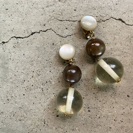 1960's French Lucite Clear & Grey Ball Earrings（1960年代 フランス