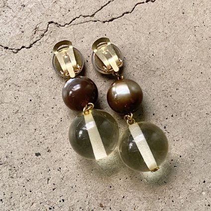 1960's French Lucite Clear & Grey Ball Earrings（1960年代 フランス