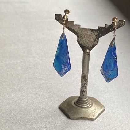 1920 - 30's Foil Glass Blue Earrings192030ǯ ե 饹 ֥롼󥰡