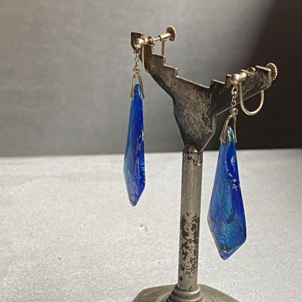 1920 - 30's Foil Glass Blue Earrings192030ǯ ե 饹 ֥롼󥰡