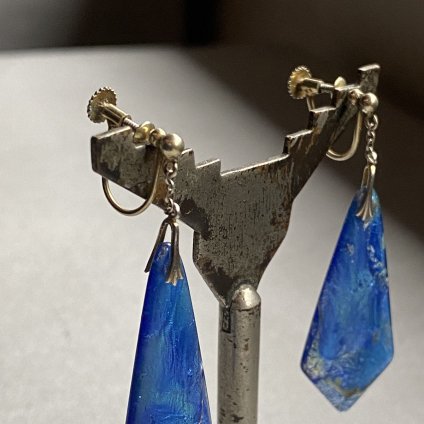1920 - 30's Foil Glass Blue Earrings192030ǯ ե 饹 ֥롼󥰡