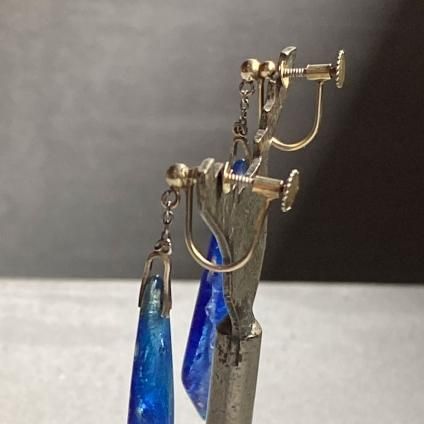 1920 - 30's Foil Glass Blue Earrings192030ǯ ե 饹 ֥롼󥰡