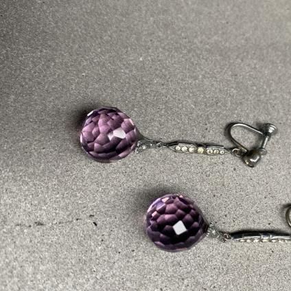 1920 - 30's Purple Glass Earrings 192030ǯ ѡץ륬饹 󥰡