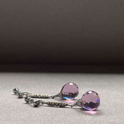 1920 - 30's Purple Glass Earrings 192030ǯ ѡץ륬饹 󥰡