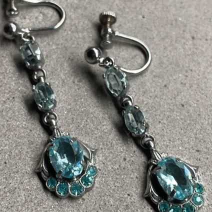 1920's Light Blue Glass Earrings 1920ǯ 饤ȥ֥롼 饹 󥰡