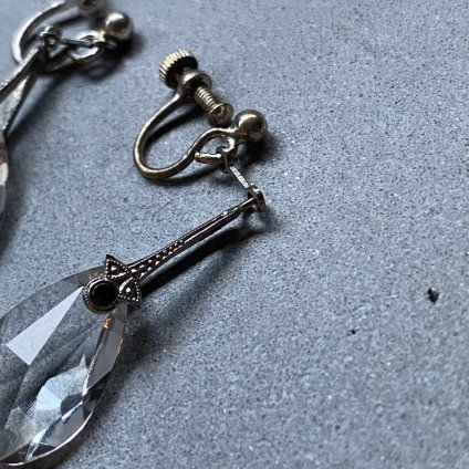 1930's Art Deco Clear Glass Marcasite Earrings 1930ǯ  ǥ ꥢ饹 ޡ 󥰡