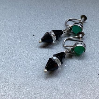 1930's Art Deco Mini Glass Earrings 1930ǯ  ǥ ߥ 饹 󥰡