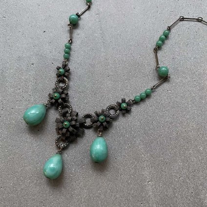 1930's Louis Rousselet Peking Glass Metal Flower Necklace 1930ǯ 륤 졼 ڥ󥬥饹 ᥿ե ͥå쥹