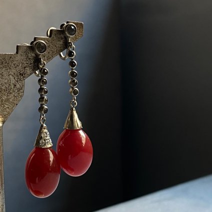 1930's Art Deco Red Glass Earrings 1930ǯ  ǥ åɥ饹 󥰡