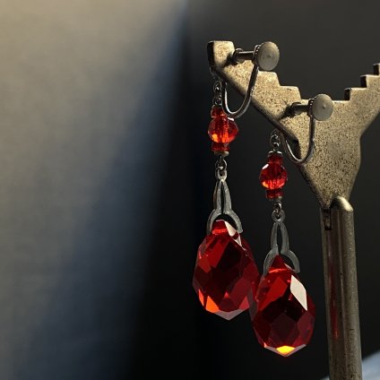 1930's Art Deco Red Glass Earrings 1930ǯ  ǥ åɥ饹 󥰡