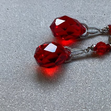 1930's Art Deco Red Glass Earrings 1930ǯ  ǥ åɥ饹 󥰡