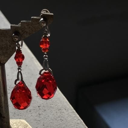 1930's Art Deco Red Glass Earrings 1930ǯ  ǥ åɥ饹 󥰡