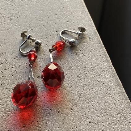 1930's Art Deco Red Glass Earrings 1930ǯ  ǥ åɥ饹 󥰡