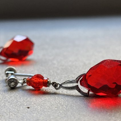 1930's Art Deco Red Glass Earrings 1930ǯ  ǥ åɥ饹 󥰡