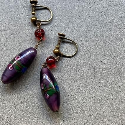 1930's Art Deco  Purple Glass Earrings 1930ǯ  ǥ ѡץ륬饹 󥰡