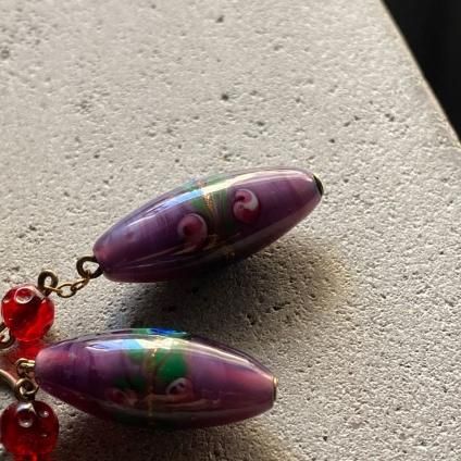 1930's Art Deco  Purple Glass Earrings 1930ǯ  ǥ ѡץ륬饹 󥰡