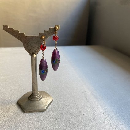 1930's Art Deco  Purple Glass Earrings 1930ǯ  ǥ ѡץ륬饹 󥰡