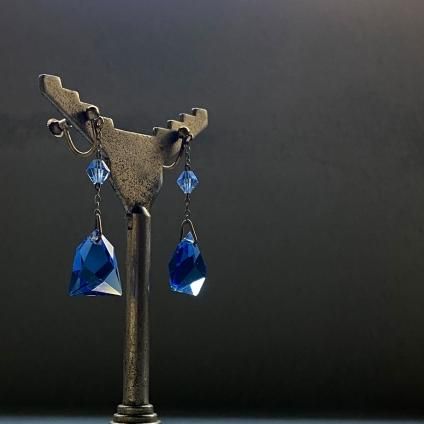 1930's Art Deco Blue Glass Earrings 1930ǯ  ǥ ֥롼饹 󥰡